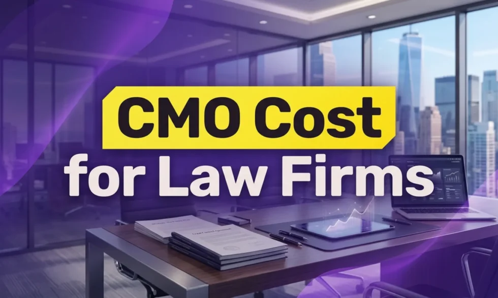 Modern legal office with a financial graph, representing fractional CMO cost strategy.